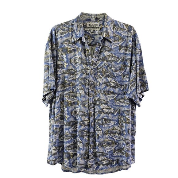 Columbia Fish Graphic Men’s Size Medium Outdoor Short Sleeve Button Down Shirt - Picture 4 of 16